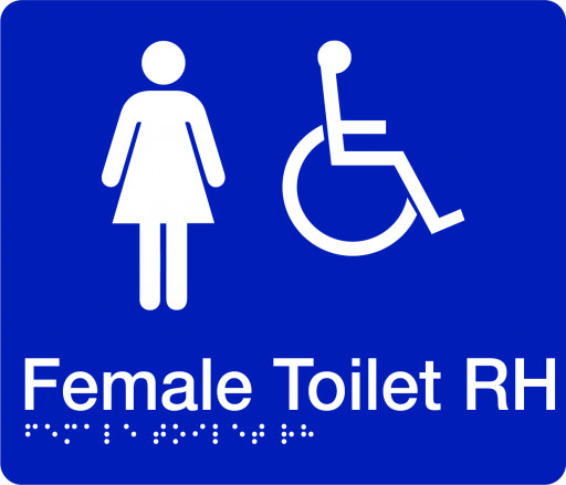180x210mm - Braille - Blue PVC - Female Accessible Toilet (Right Hand) (BTS007-RH)