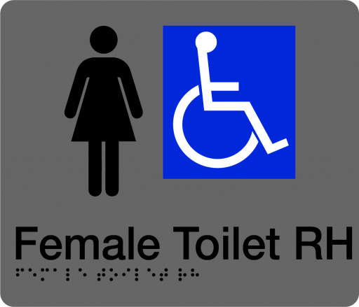 180x210mm - Braille - Silver PVC - Female Accessible Toilet (Right Hand) (BTS007B-RH)
