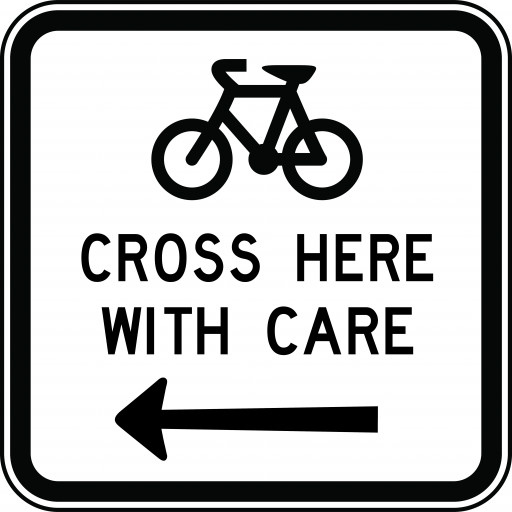 900x900mm - Aluminium - Class 1 Reflective - Bicycles Cross Here With Care Left (G9-63(L))