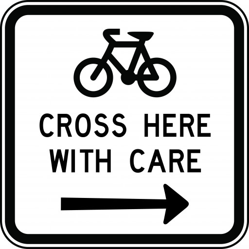 900x900mm - Aluminium - Class 1 Reflective - Bicycles Cross Here With Care Right (G9-63(R)