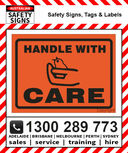 LABEL PACK HANDLE WITH CARE 100X75mm Self Stick PVC (500 Roll)