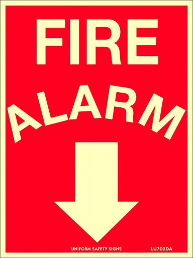 180x240mm - Self Adhesive - Luminous - Fire Alarm (Arrow Down) (LU703DA)