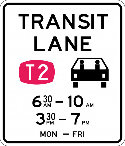 1200x1400mm - Class 1 - Aluminium - Transit Lane T2 (with Times of Operation) (R7-7-3)