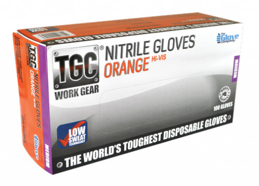 TGC (Box of 100) Orange Hi-Vis Nitrile Disposable Gloves XS