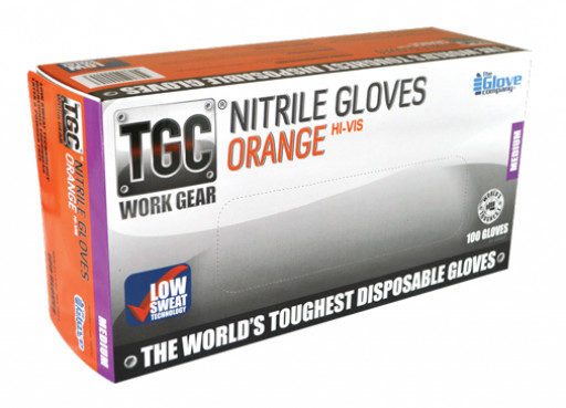 TGC (Box of 100) Orange Hi-Vis Nitrile Disposable Gloves M