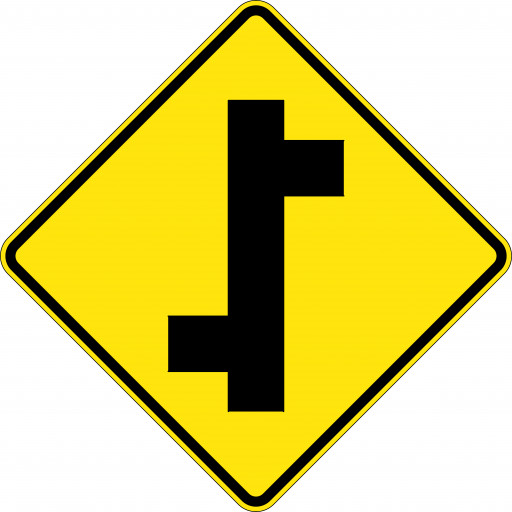 600x600mm - Aluminium - Class 1 Reflective - Staggered Side Road Junction (Left) (W2-8A)