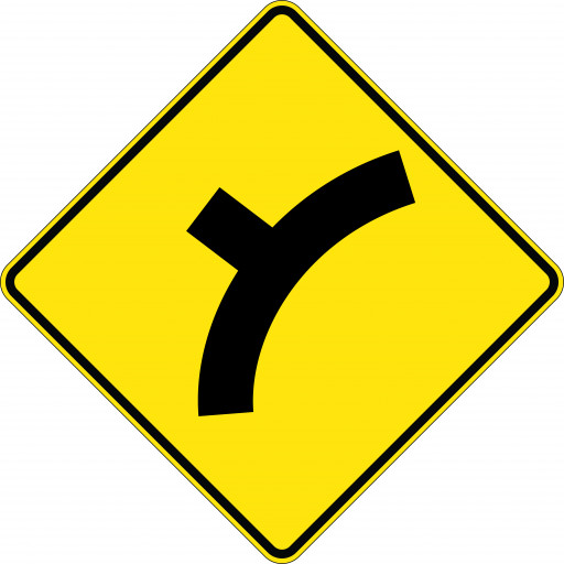 600x600mm - Aluminium - Class 1 Reflective - Side Road Junction On Curve Left (W2-9A(L))