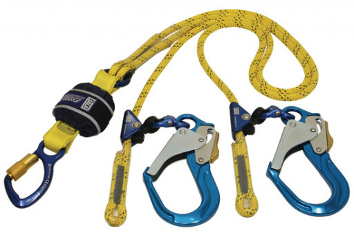 3M DBI-SALA Force2 Adjustable Shock Absorbing Kernmantle Rope Lanyard - Double Tail Z13206129R, Yellow with black fleck