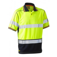 Bisley Taped 2 Tone Hi Vis Polyester Mesh Short Sleeve Polo Shirt Yellow/Navy
