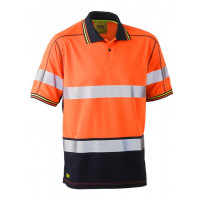 Bisley Taped 2 Tone Hi Vis Polyester Mesh Short Sleeve Polo Shirt Orange/Navy