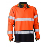 Bisley Taped 2 Tone Hi Vis Polyester Mesh Long Sleeve Polo Shirt Orange/Navy