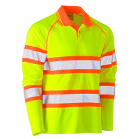 Bisley Tape Double Hi Vis Mesh Polo Long Sleeve Shirt Yellow/Orange