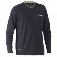 Bisley Flex & Move Cotton Rich V Neck Long Sleeve Tee Charcoal Marle