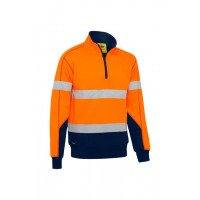 Bisley Taped Hi Vis Fleece Pullover with Sherpa Lining Orange/Navy