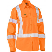 Bisley Womens Taped X Back Lightweight Hi Vis Drill Rail Shirt Rail Orange