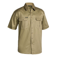 Large Khaki Bisley Mens Cotton Drill Shirt Short Sleeve (BS1433_BCDRL)