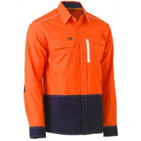 Bisley Flex & Move Hi Vis Utility Shirt Orange/Navy