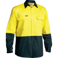Bisley 2 Tone Hi Vis Drill Long Sleeve Shirt Yellow/Bottle