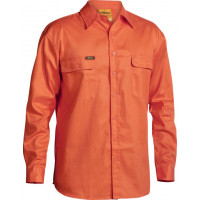 Bisley Hi Vis Mens Drill Long Sleeve Shirt Orange