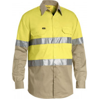 Bisley 3M Taped Cool Lightweight Hi Vis Shirt Yellow/Khaki