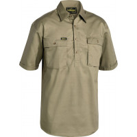 Bisley Closed Front Cotton Drill Short Sleeve Shirt Khaki