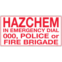 600x300mm - Poly - Hazchem In Emergency Dial 000, Police or Fire Brigade (HAZ103P)