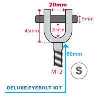 Hydrajaws M12 Ringbolt Adaptor Clevis (Model 2000) S 20mm - Deluxe/Eyebolt (90mm thread) (PS2000SRB20D)